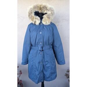 💜Vintage Eddie Bauer Down Parka Real Fur Trim Belted Women’s M